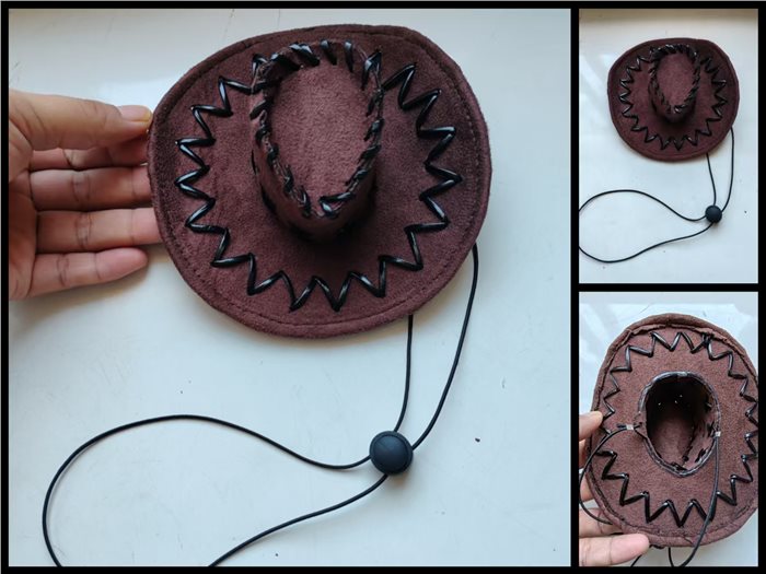 Mini  cowboy hat with elastic band，brown
