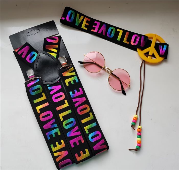 HIPPIE  SET LOVE (headband,earrings, suspender)