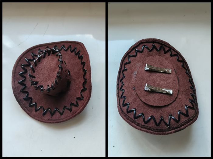 Mini  cowboy hat with hair clip，brown