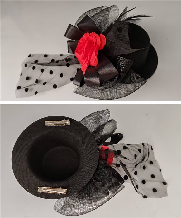 Minihat  black with red rose