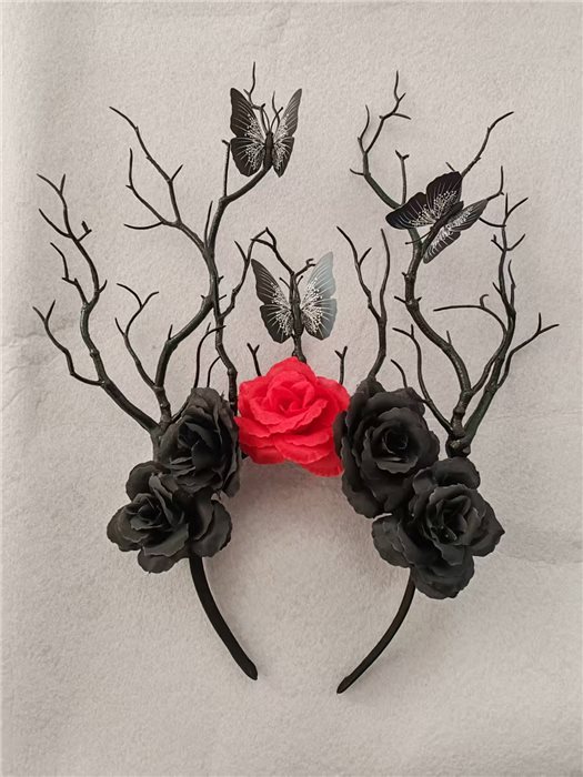 BLACK BRANCHES HEADBAND with butterfly