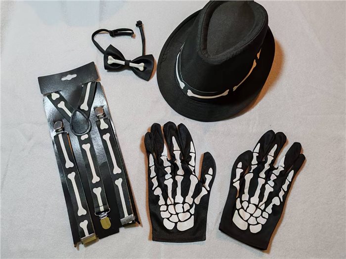 Halloween skull set -gloves & suspender & bow & hat