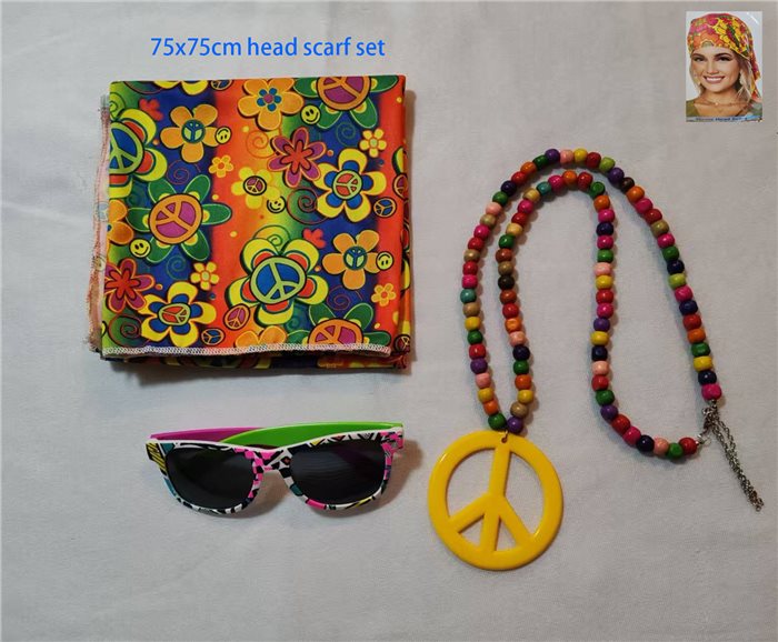 HIPPIE SCARF SET (75X75cm scarf,glasses,necklace)