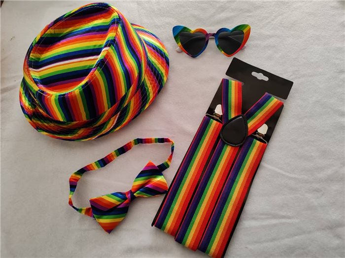 RAIBOW HAT BOW SUSPENDER GLASSES SET,4pk
