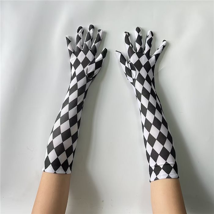 BLACK WHITE DIAMOND PRINT GLOVES， 40CM